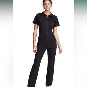 Good American Black Short-Sleeve Utility Romper Jumpsuit